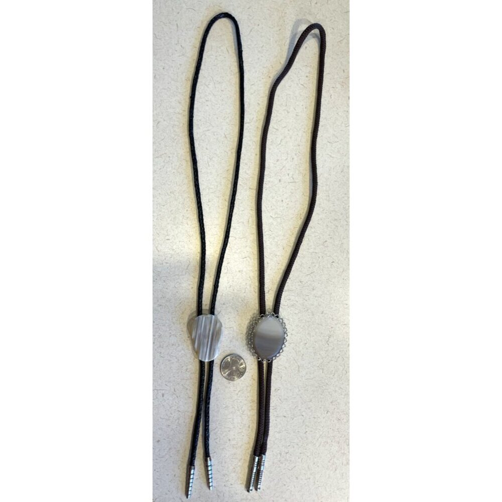 Black Silver Bolo Ties Black White Agate Stones Men or‎ Women